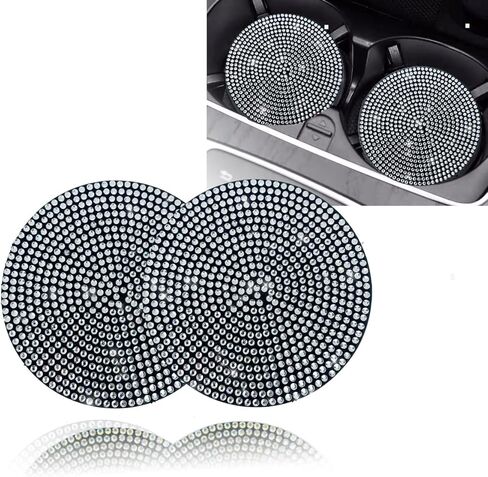 Bling Car Cup Coaster 2PCS, Bling Car Accessories 2.77 inch,Full Rhinestone Anti Slip Insert Coaster, Suitable for Most Car Interior, Car Bling for Women,Party,Birthday,Gift（AB Color） in Saudi Arabia