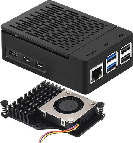 حافظة لجهاز Raspberry Pi 5، حافظة لجهاز Raspberry Pi Pi 5 Fan ABS مع مبرد Rux، حوض حرارة، غطاء علوي بسيط قابل للإزالة لجهاز Raspberry Pi 5 (Rux Cooler، أسود) in Kuwait