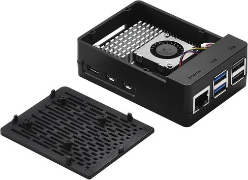 حافظة لجهاز Raspberry Pi 5، حافظة لجهاز Raspberry Pi Pi 5 Fan ABS مع مبرد Rux، حوض حرارة، غطاء علوي بسيط قابل للإزالة لجهاز Raspberry Pi 5 (Rux Cooler، أسود) in Kuwait