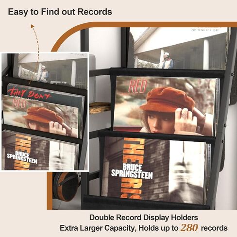 Tewinko Record Player Stand with Vinyl Storage Cart, Record Player Table with Record Storage 200 Albums, Turntable Stand with Record Holder Vinyl Display Shelf, Record Cabinet Media Stereo in Kuwait