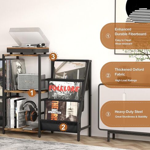 Tewinko Record Player Stand with Vinyl Storage Cart, Record Player Table with Record Storage 200 Albums, Turntable Stand with Record Holder Vinyl Display Shelf, Record Cabinet Media Stereo in Kuwait