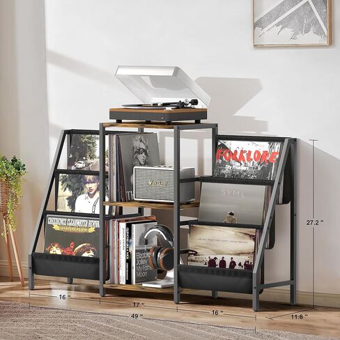 Tewinko Record Player Stand with Vinyl Storage Cart, Record Player Table with Record Storage 200 Albums, Turntable Stand with Record Holder Vinyl Display Shelf, Record Cabinet Media Stereo in Kuwait