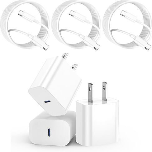 شاحن iPhone 15، شاحن iPad، 3 عبوات USB C بقدرة 20 واط، كتلة شاحن سريع لهاتف iPhone 15 Pro Max/Plus، كابل USB C إلى C بطول 6 أقدام لجهاز iPad Pro 12.9/11 بوصة، iPad Air 5th/4th، iPad 10th، iPad Mini 6، (أبيض) in Saudi Arabia