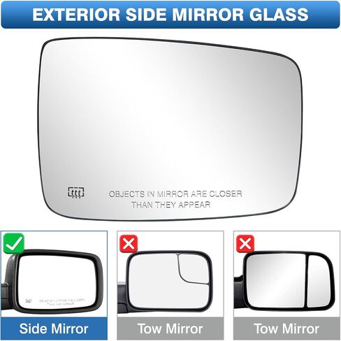 Ram Passenger Right Side Mirror Glass Replacement for 2009-2018 Dodge Ram 1500 2500, Exterior Power Heated Convex Mirrors Glass 68050298AA, 68079362AA in Kuwait