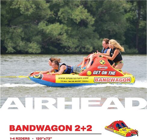 SportsStuff Bandwagon 2+2 Towable 1-4 Rider Tube for Boating and Water Sports, Kwik-Connect Tow, Heavy-Duty Full Nylon Cover & EVA Padding in Saudi Arabia