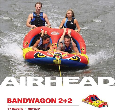 SportsStuff Bandwagon 2+2 Towable 1-4 Rider Tube for Boating and Water Sports, Kwik-Connect Tow, Heavy-Duty Full Nylon Cover & EVA Padding in Saudi Arabia