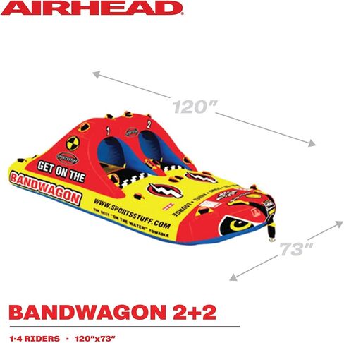 SportsStuff Bandwagon 2+2 Towable 1-4 Rider Tube for Boating and Water Sports, Kwik-Connect Tow, Heavy-Duty Full Nylon Cover & EVA Padding in Saudi Arabia