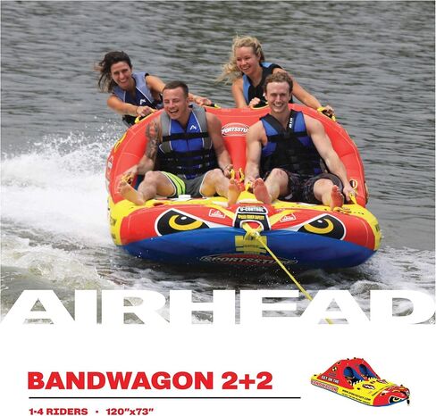 SportsStuff Bandwagon 2+2 Towable 1-4 Rider Tube for Boating and Water Sports, Kwik-Connect Tow, Heavy-Duty Full Nylon Cover & EVA Padding in Saudi Arabia