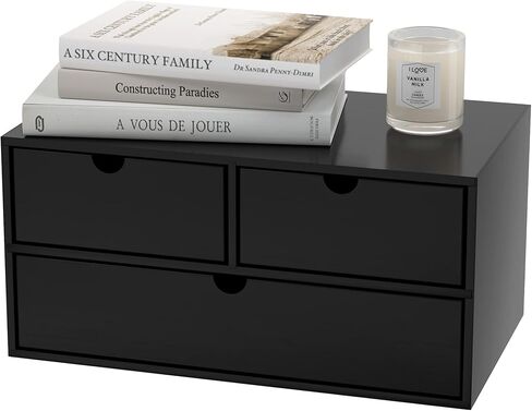 Wisuce Bamboo Desk Organizer - Mini Bamboo Desk Drawer Tabletop Cosmetic Storage Organization for Office or Home Black with Shelf in Kuwait