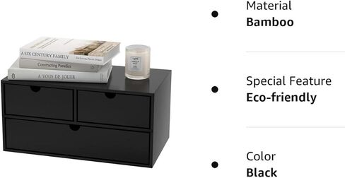 Wisuce Bamboo Desk Organizer - Mini Bamboo Desk Drawer Tabletop Cosmetic Storage Organization for Office or Home Black with Shelf in Kuwait