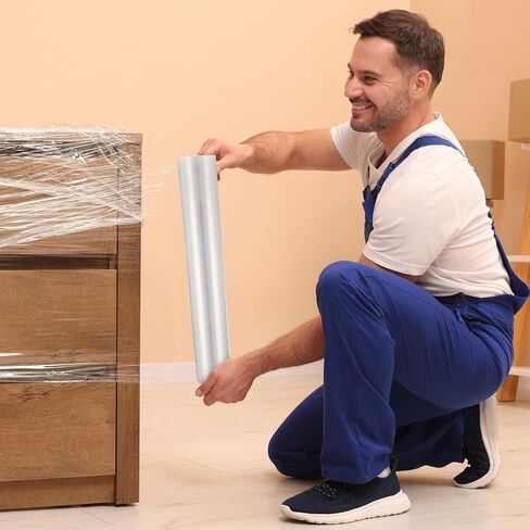 2 لفات 20 بوصة × 1000 قدم ملفوفة قابلة للتمدد مع مقبض بلاستيكي شفاف قابل للتمدد يتقلص لفافة لف لتغليف الأثاث ومستلزمات تغليف البليت in Kuwait