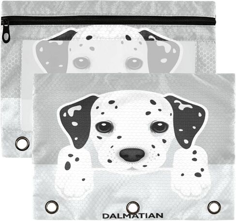 حقيبة أقلام رصاص من Kcldeci لـ 3 مجلدات حلقية، عبوة من قطعتين من حقيبة أقلام رصاص من نوع Dalmatian Puppy Dog مع أكياس أقلام رصاص نافذة شفافة مع حافظة أقلام بسحاب للموثق in Saudi Arabia