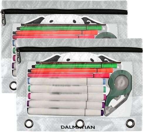 حقيبة أقلام رصاص من Kcldeci لـ 3 مجلدات حلقية، عبوة من قطعتين من حقيبة أقلام رصاص من نوع Dalmatian Puppy Dog مع أكياس أقلام رصاص نافذة شفافة مع حافظة أقلام بسحاب للموثق in Saudi Arabia