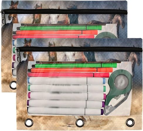 Kcldeci 2 Pack Pencil Pouch for 3 Ring Binder, Dinosaurs Footprints Binder Pencil Pouch Pencil Case Pencil Bag Pouch Bulk for Home, Office, School Supplies in Saudi Arabia