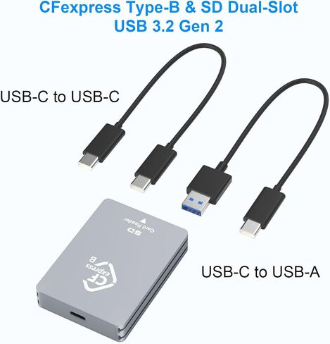 قارئ بطاقات CFexpress Type B/SD ثنائي الفتحات USB C، USB 3.2 Gen 2 10Gpbs، متوافق مع بطاقة ذاكرة CFexpress Type B/SD، محول بطاقة CFexpress من الألومنيوم مع كابل USB C إلى USB C/USB A in Saudi Arabia