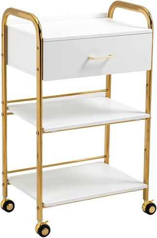 HomelyD Sturdy Chromed Salon Trolley carts with Three Tier Drawer Rolling Storage cart on Wheels (Two Drawer, Chromed) in Kuwait