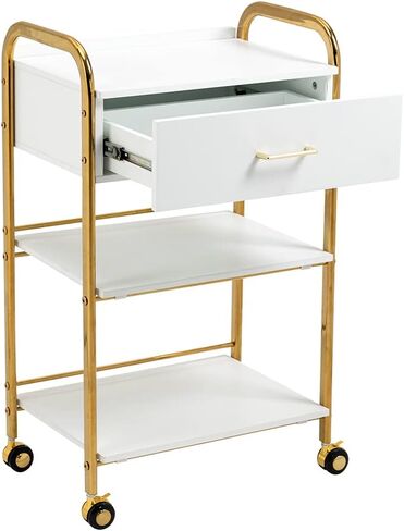 HomelyD Sturdy Chromed Salon Trolley carts with Three Tier Drawer Rolling Storage cart on Wheels (Two Drawer, Chromed) in Kuwait
