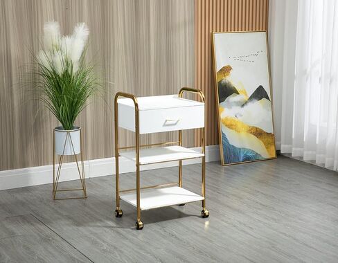 HomelyD Sturdy Chromed Salon Trolley carts with Three Tier Drawer Rolling Storage cart on Wheels (Two Drawer, Chromed) in Kuwait