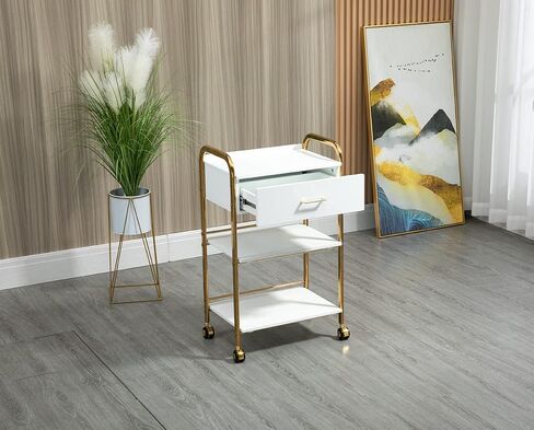 HomelyD Sturdy Chromed Salon Trolley carts with Three Tier Drawer Rolling Storage cart on Wheels (Two Drawer, Chromed) in Kuwait