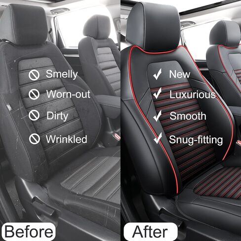 أغطية مقاعد سيارة LINGVIDO ملائمة حسب الطلب من Honda CRV، مجموعة كاملة من أغطية مقاعد Honda CRV مع ملحقات Honda CR-V CRV من الجلد الصناعي المقاوم للماء 2017 2018 2019 2020 2021 2022 2023 (أسود + أحمر) in Kuwait