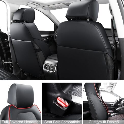 أغطية مقاعد سيارة LINGVIDO ملائمة حسب الطلب من Honda CRV، مجموعة كاملة من أغطية مقاعد Honda CRV مع ملحقات Honda CR-V CRV من الجلد الصناعي المقاوم للماء 2017 2018 2019 2020 2021 2022 2023 (أسود + أحمر) in Kuwait