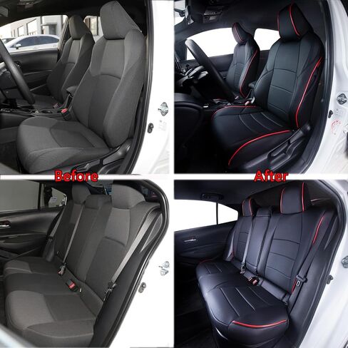 مجموعة كاملة من أغطية مقاعد السيارة لسيارة Toyota Corolla، ملفوفة، مناسبة حسب الطلب، متوافقة مع موديلات 2020 2021 2022 Corolla L&LE - واقيات مقاعد السيارة المصنوعة من الجلد الصناعي المتين (أسود) in Kuwait