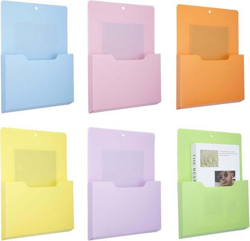 Nisorpa 6 Pack Magnetic File Holder File Holder Refrigerator Storage Pocket Magnetic Label Holders Letter Size Hanging Paper File Organizer for Office Whiteboard Hanging (Mixed Color, Large) in Kuwait