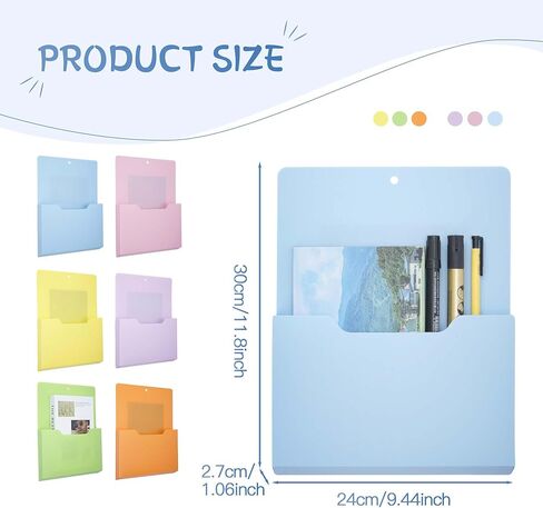 Nisorpa 6 Pack Magnetic File Holder File Holder Refrigerator Storage Pocket Magnetic Label Holders Letter Size Hanging Paper File Organizer for Office Whiteboard Hanging (Mixed Color, Large) in Kuwait