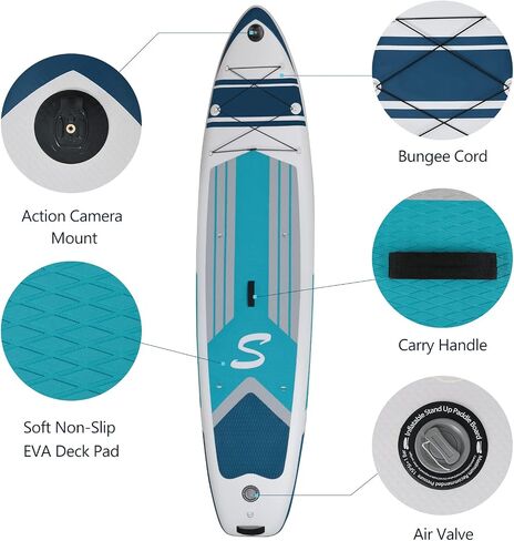 YUSING لوح مجداف قابل للنفخ مع مقعد، 11 × 32 × 6 بوصة SUP، ألواح مجداف للبالغين، لوح مجداف SUP غير قابل للانزلاق مع ملحقات قوارب الكاياك وSUP الممتازة، 3 زعانف قابلة للإزالة in Kuwait