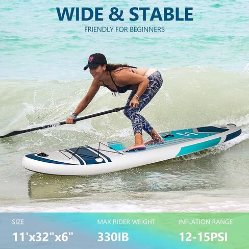 YUSING لوح مجداف قابل للنفخ مع مقعد، 11 × 32 × 6 بوصة SUP، ألواح مجداف للبالغين، لوح مجداف SUP غير قابل للانزلاق مع ملحقات قوارب الكاياك وSUP الممتازة، 3 زعانف قابلة للإزالة in Kuwait