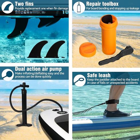 Anyoo Inflatable Stand Up Paddle Board 10'6"×32"×6" with SUP Paddle Board Accessories,2 Removable Center Fins,Adjustable Paddle, Non-Slip Deck,Dual Action Pump,Ankle Leash,Portable with A Carry Bag in Kuwait