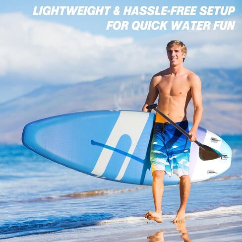 Anyoo Inflatable Stand Up Paddle Board 10'6"×32"×6" with SUP Paddle Board Accessories,2 Removable Center Fins,Adjustable Paddle, Non-Slip Deck,Dual Action Pump,Ankle Leash,Portable with A Carry Bag in Kuwait