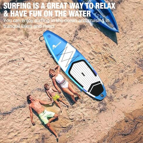Anyoo Inflatable Stand Up Paddle Board 10'6"×32"×6" with SUP Paddle Board Accessories,2 Removable Center Fins,Adjustable Paddle, Non-Slip Deck,Dual Action Pump,Ankle Leash,Portable with A Carry Bag in Kuwait