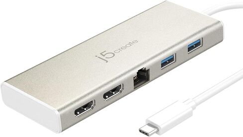 j5create USB-C Mini Dock- Type C Hub مع 2X HDMI، 2X USB 3.0، إيثرنت، توصيل الطاقة 2.0 (JCD381) in Saudi Arabia