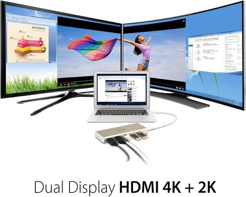 j5create USB-C Mini Dock- Type C Hub مع 2X HDMI، 2X USB 3.0، إيثرنت، توصيل الطاقة 2.0 (JCD381) in Saudi Arabia