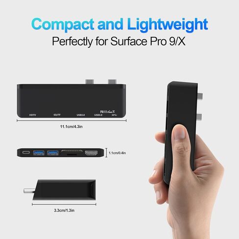 ملحقات Surface Pro 9، قاعدة تركيب Surface Pro 9 مع 4K HDMI، USB-C Thunerbolt 4 (شاشة + بيانات + شحن PD)، 2 USB 3.0، قارئ بطاقة SD/TF لجهاز Surface Pro 9/Prox in Kuwait