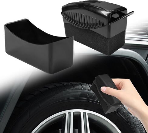 Tire Shine Dressing Applicator with Lid, Multi-Purpose Reusable Car Detailing Sponges for Waxing, Polishing, and Cleaning, Suitable Buffing Pads for Vehicle Tires and Glass (Black) in Saudi Arabia