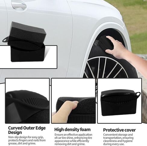Tire Shine Dressing Applicator with Lid, Multi-Purpose Reusable Car Detailing Sponges for Waxing, Polishing, and Cleaning, Suitable Buffing Pads for Vehicle Tires and Glass (Black) in Saudi Arabia