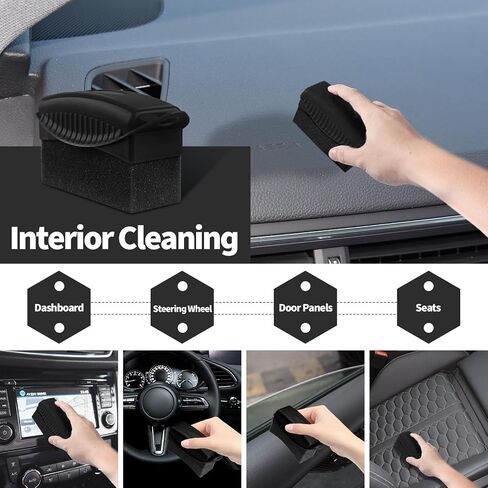 Tire Shine Dressing Applicator with Lid, Multi-Purpose Reusable Car Detailing Sponges for Waxing, Polishing, and Cleaning, Suitable Buffing Pads for Vehicle Tires and Glass (Black) in Saudi Arabia