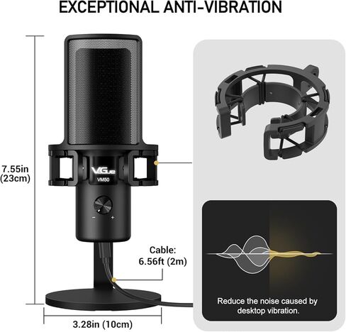 VeGue USB Microphone, Computer Cardioid Condenser PC Gaming Mic for Gaming, Streaming, Podcasting, YouTube, Voice Over, Twitch, with Gain Control，Pop Filter, Shock Mount, All Metal Desktop Mic in Saudi Arabia