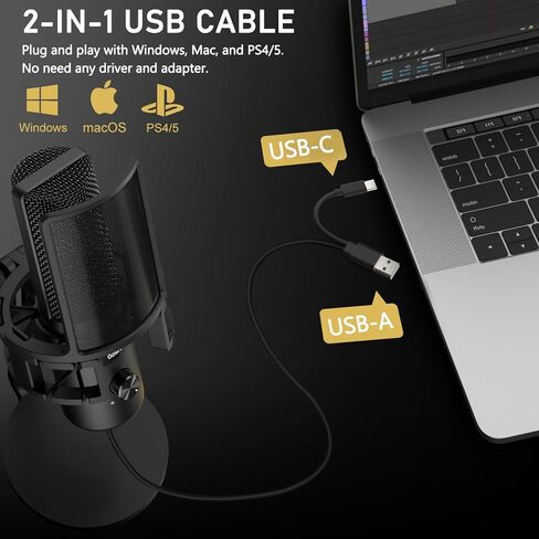 VeGue USB Microphone, Computer Cardioid Condenser PC Gaming Mic for Gaming, Streaming, Podcasting, YouTube, Voice Over, Twitch, with Gain Control，Pop Filter, Shock Mount, All Metal Desktop Mic in Saudi Arabia