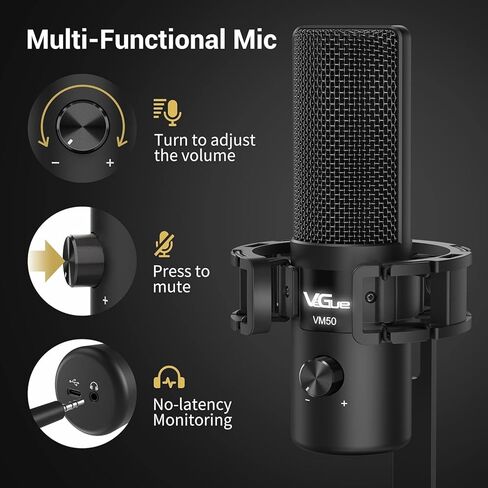 VeGue USB Microphone, Computer Cardioid Condenser PC Gaming Mic for Gaming, Streaming, Podcasting, YouTube, Voice Over, Twitch, with Gain Control，Pop Filter, Shock Mount, All Metal Desktop Mic in Saudi Arabia