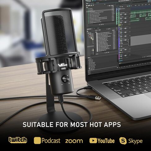 VeGue USB Microphone, Computer Cardioid Condenser PC Gaming Mic for Gaming, Streaming, Podcasting, YouTube, Voice Over, Twitch, with Gain Control，Pop Filter, Shock Mount, All Metal Desktop Mic in Saudi Arabia
