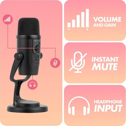 ميكروفون ألعاب Movo UM300 Mini USB - ميكروفون USB مكثف مثالي لجهاز PS5، والكمبيوتر الشخصي، والبودكاست، والكمبيوتر، والموسيقى، والبث، وASMR - أساسي لمنشئ المحتوى in Saudi Arabia