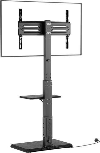 WALI Universal Floor TV Stand,TV Mount Stand with Power Outlet & AV Shelf for 32-70 inch TV, Tall TV Stand for Bedroom Holds up to 110 lbs,Height Adjustable and Wood Base (TVDVD-6P), Black in Saudi Arabia