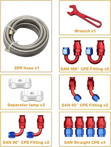 طقم خرطوم خط الوقود Pro AN6 20FT PTFE، من النايلون المقاوم للصدأ المضفر 3/8 بوصة - معرف 8.73 مم (أسود) in Saudi Arabia