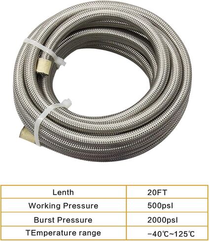 طقم خرطوم خط الوقود Pro AN6 20FT PTFE، من النايلون المقاوم للصدأ المضفر 3/8 بوصة - معرف 8.73 مم (أسود) in Saudi Arabia