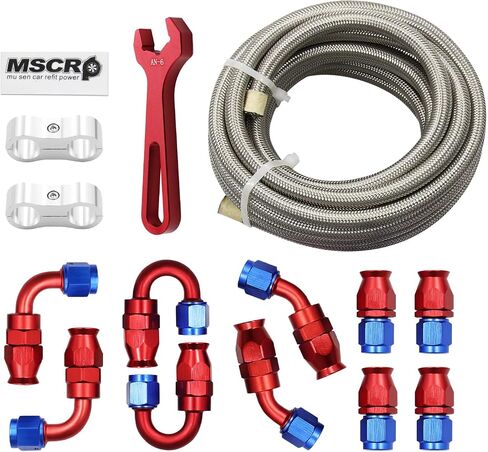 طقم خرطوم خط الوقود Pro AN6 20FT PTFE، من النايلون المقاوم للصدأ المضفر 3/8 بوصة - معرف 8.73 مم (أسود) in Saudi Arabia