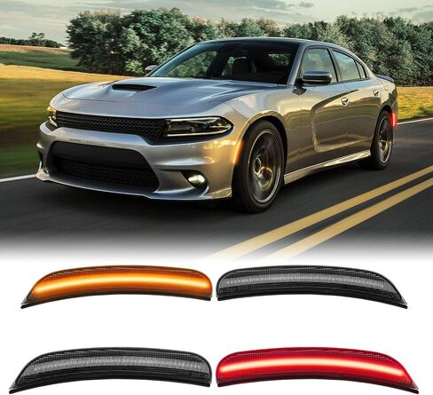 RANSOTO Charger Smoked LED Side Marker Light Compatible with Dodge Charger 2015 2016 2017 2018 2019 2020 2021 2022 Front Lights Amber Rear Lamp Lights Red, Replace 68214405AA, 68214404AA, 68214127AA in Saudi Arabia