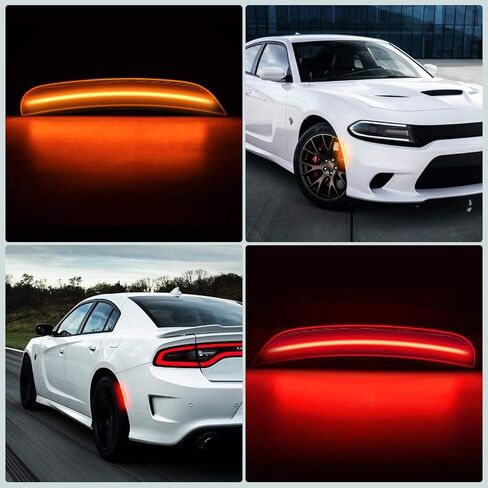 RANSOTO Charger Smoked LED Side Marker Light Compatible with Dodge Charger 2015 2016 2017 2018 2019 2020 2021 2022 Front Lights Amber Rear Lamp Lights Red, Replace 68214405AA, 68214404AA, 68214127AA in Saudi Arabia